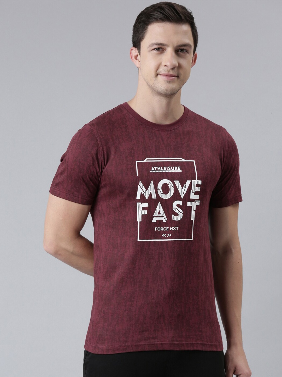 

Force NXT Men Printed Round Neck Super Combed Cotton T-shirt, Maroon