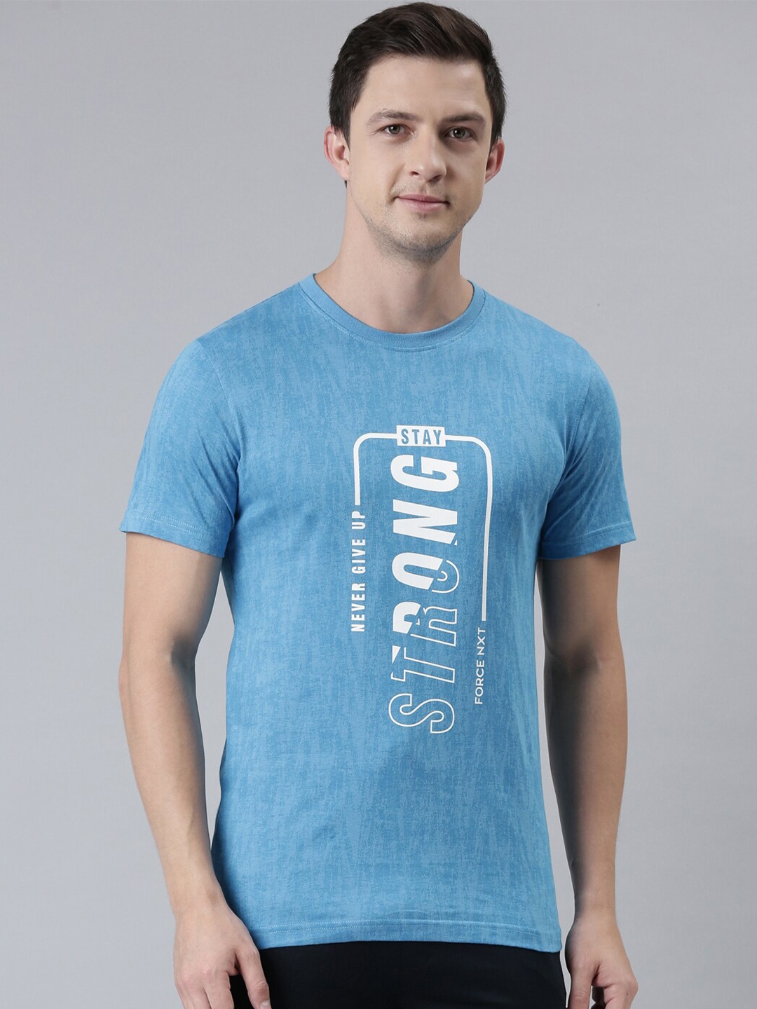 

Force NXT Men Printed Round Neck Super Combed Cotton T-shirt, Blue