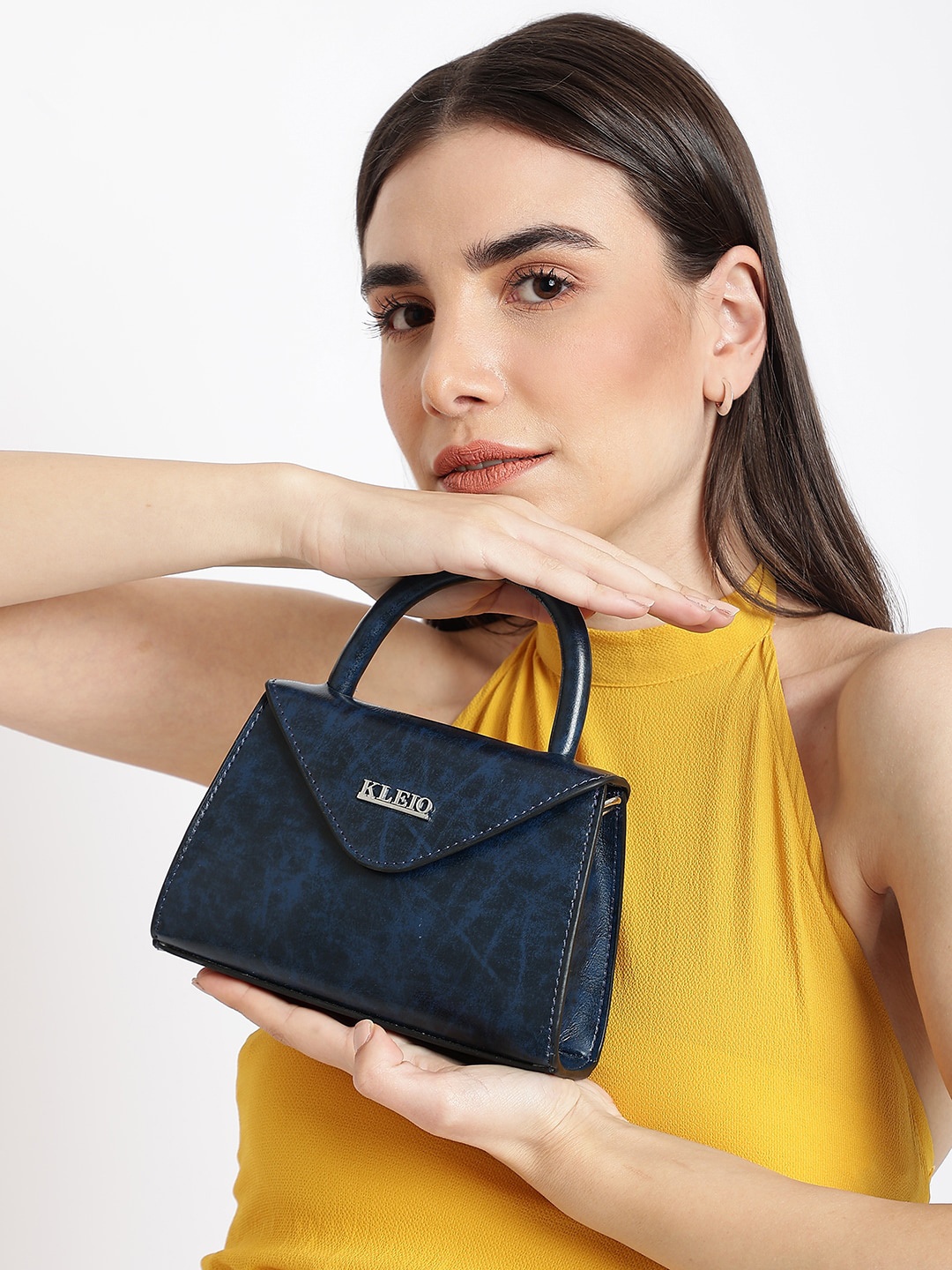 

KLEIO Blue Textured Structured Handheld Bag