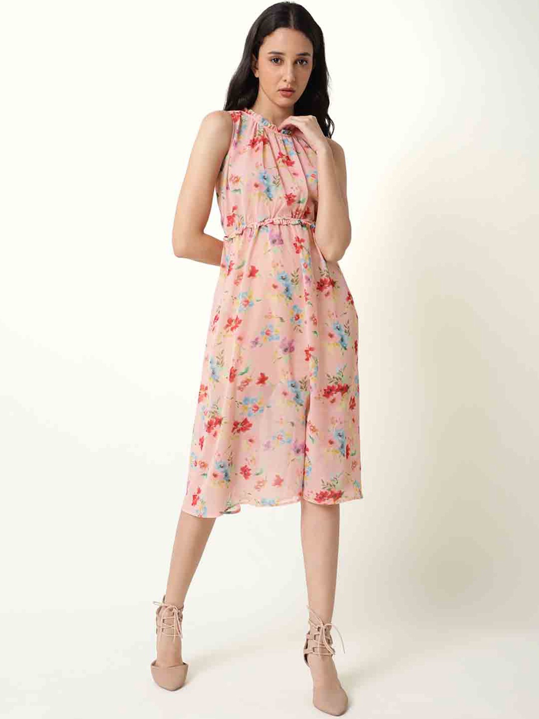 

RAREISM Peach-Coloured Floral Printed Dress
