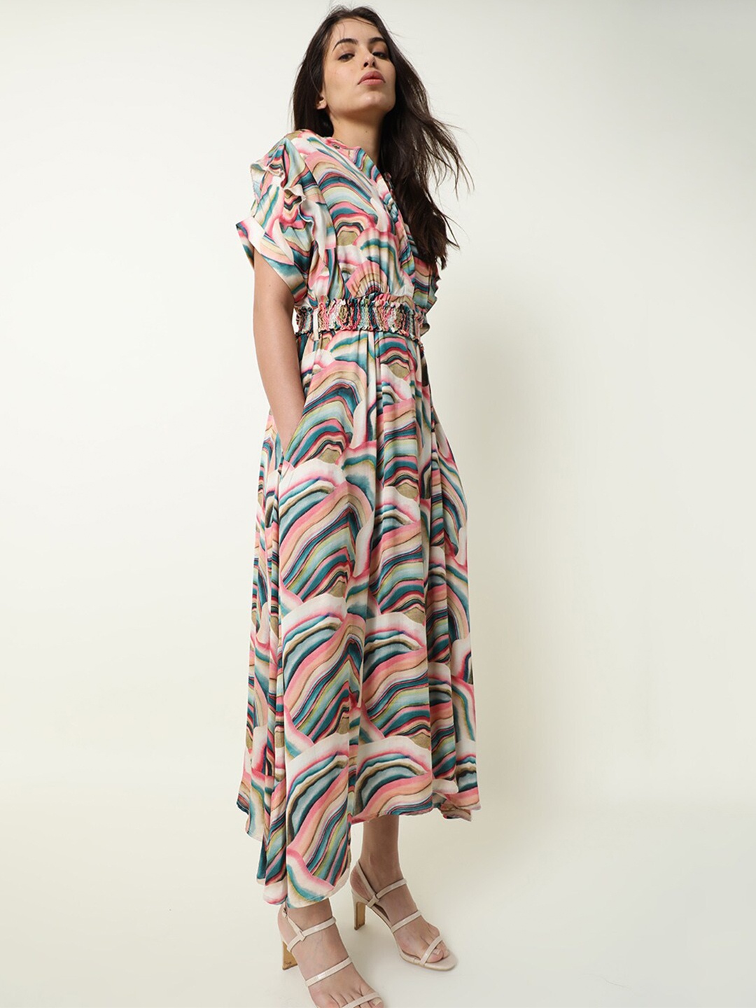 

RAREISM Blue & Pink Abstract Printed Maxi Dress