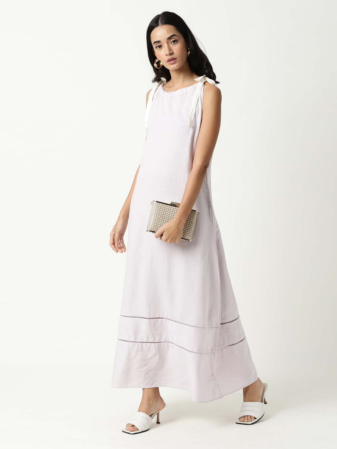 

RAREISM White A-Line Solid Maxi Dress, Purple