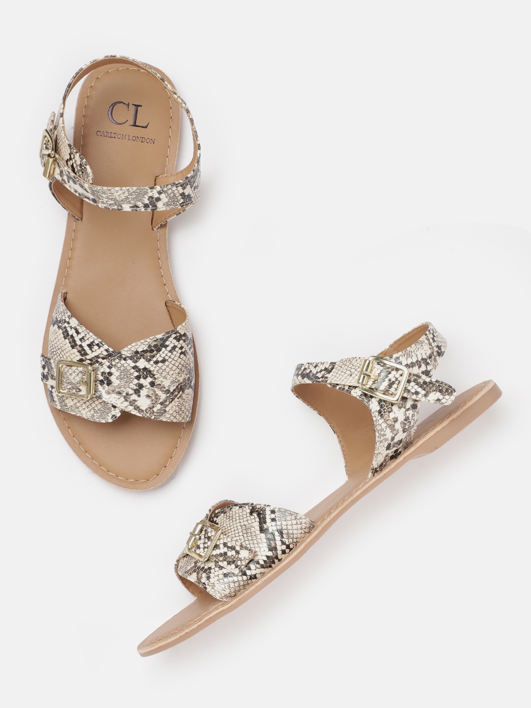 

Carlton London Women Printed Open Toe Flats, Cream