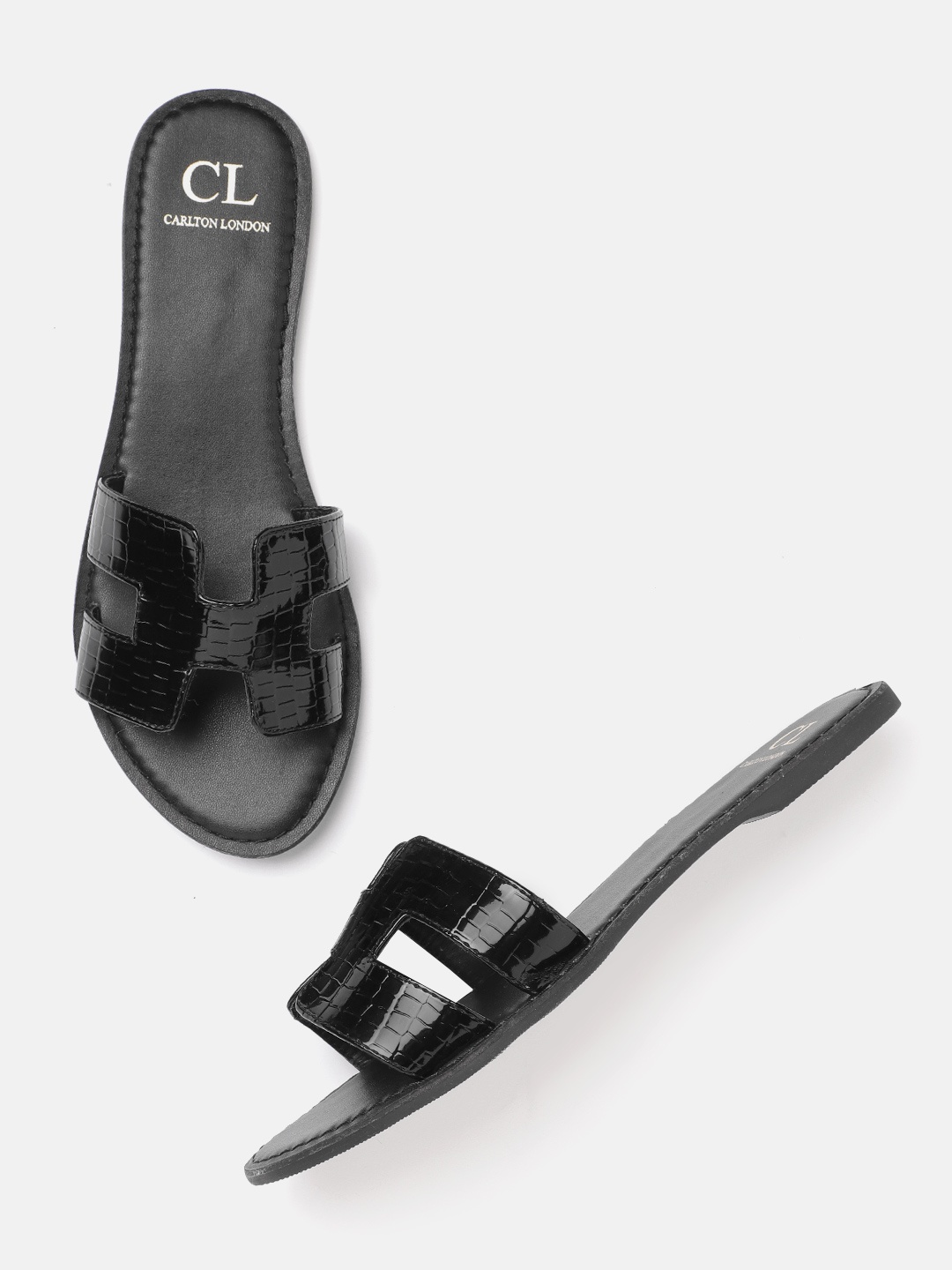 

Carlton London Women Textured Open Toe Flats, Black