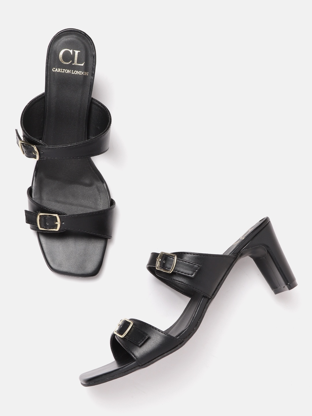 

Carlton London Block Sandals with Buckle Detail, Black