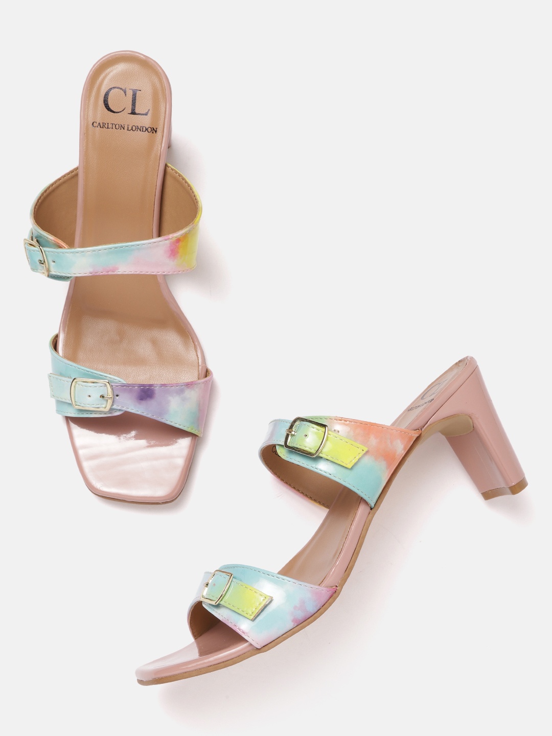

Carlton London Printed Block Heel Sandals with Buckle Detail, Yellow