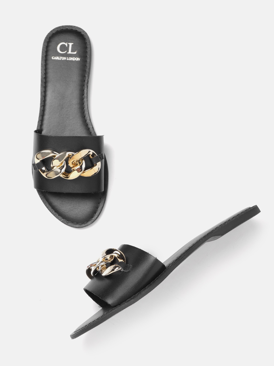 

Carlton London Women Open Toe Flats with Chain Detail, Black