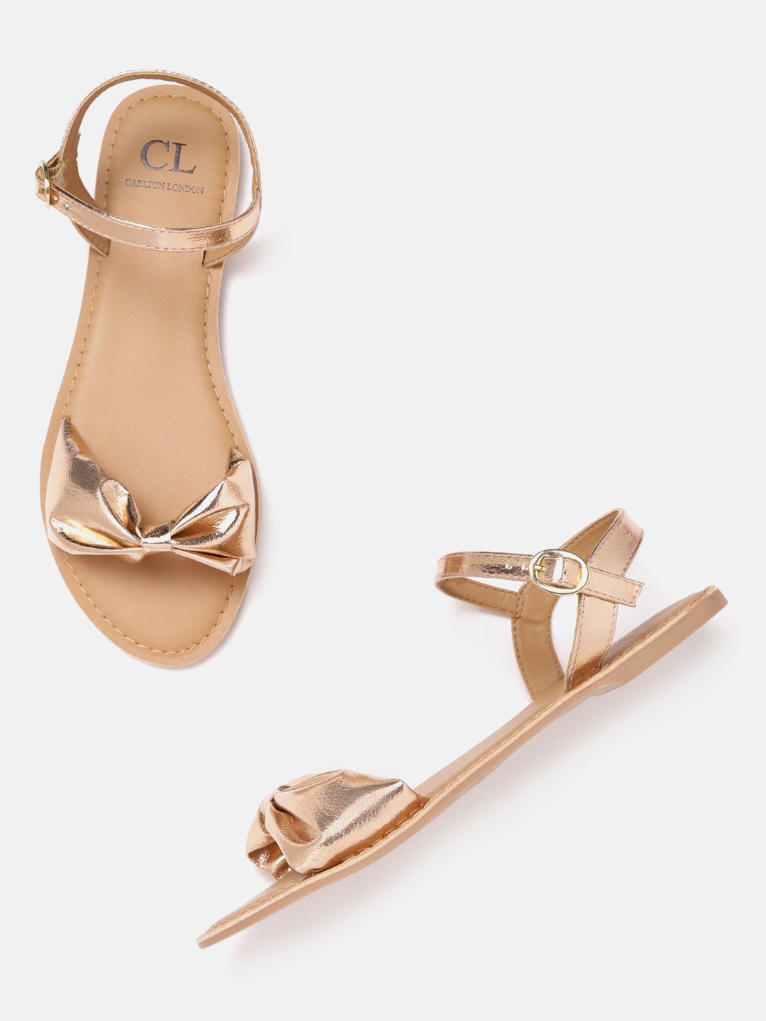 

Carlton London Women Open Toe Flats with Knot Detail, Rose gold