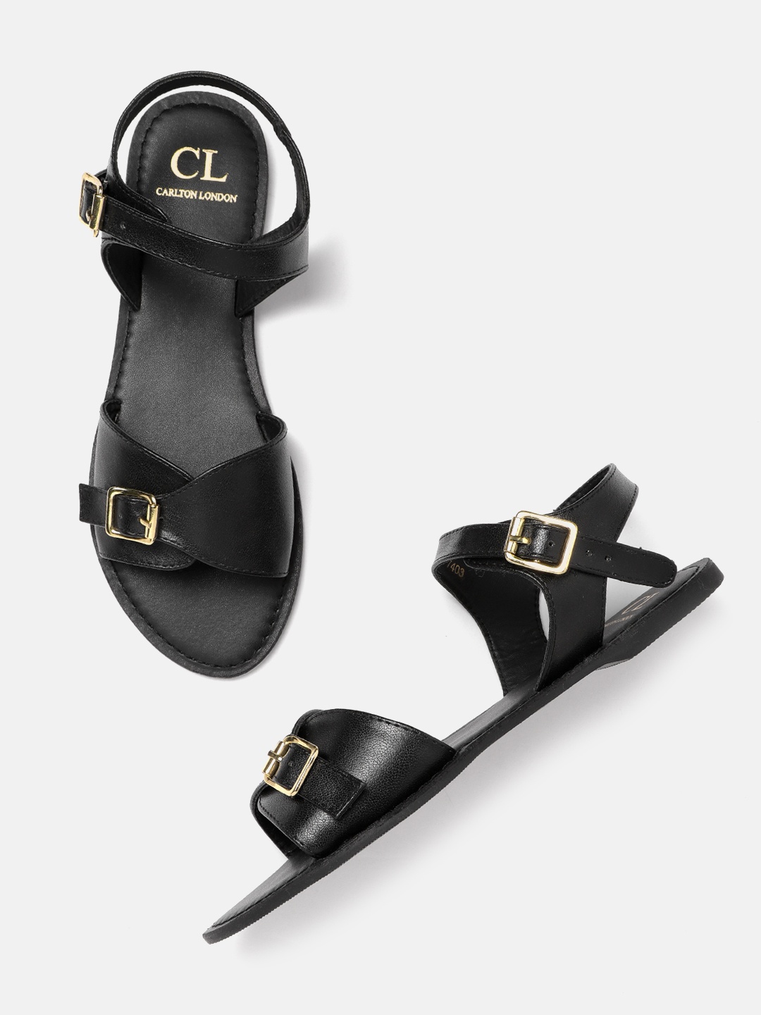 

Carlton London Women Open Toe Flats with Buckle Detail, Black