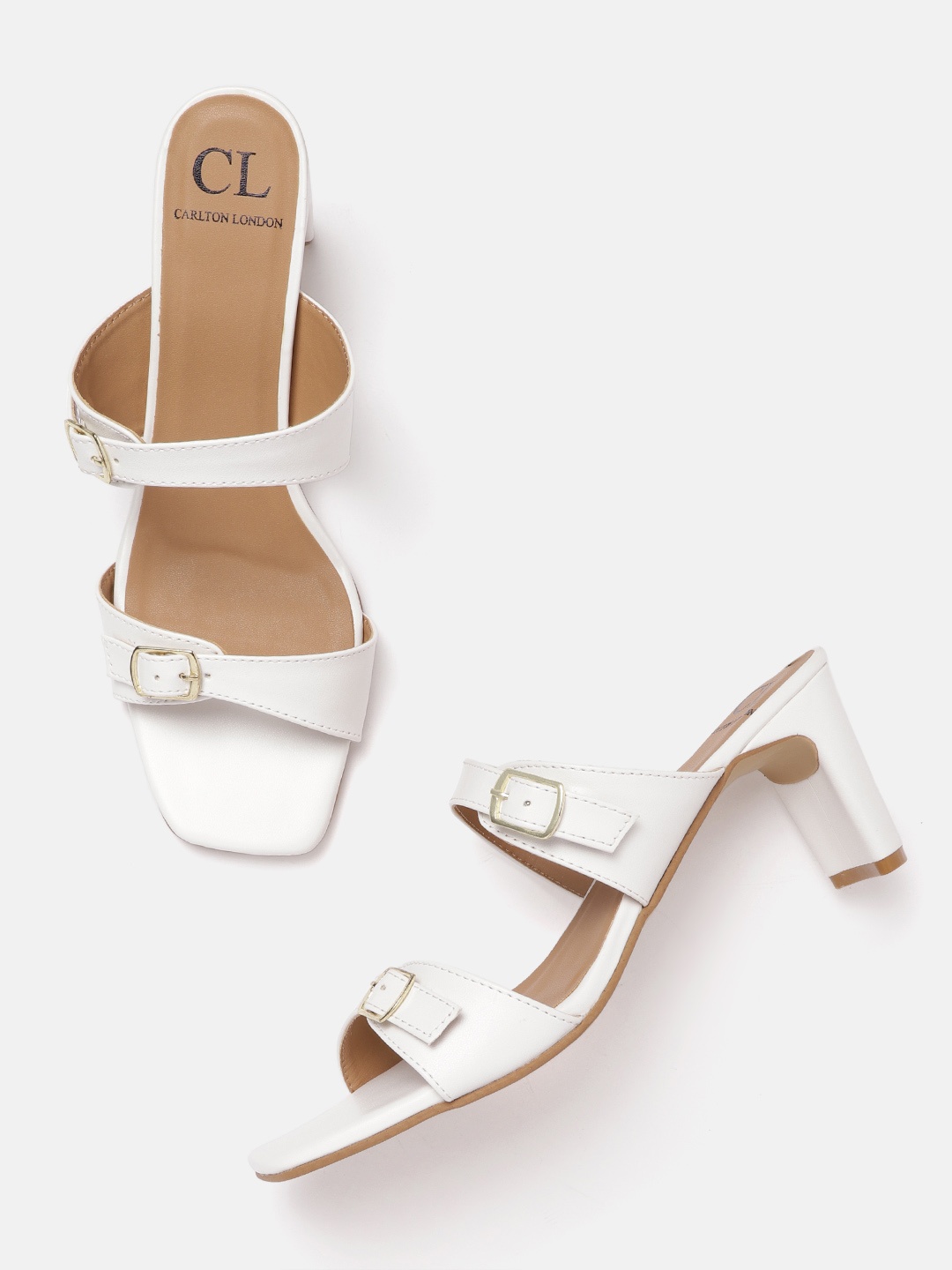 

Carlton London Block Heel Sandals with Buckle Detail, White