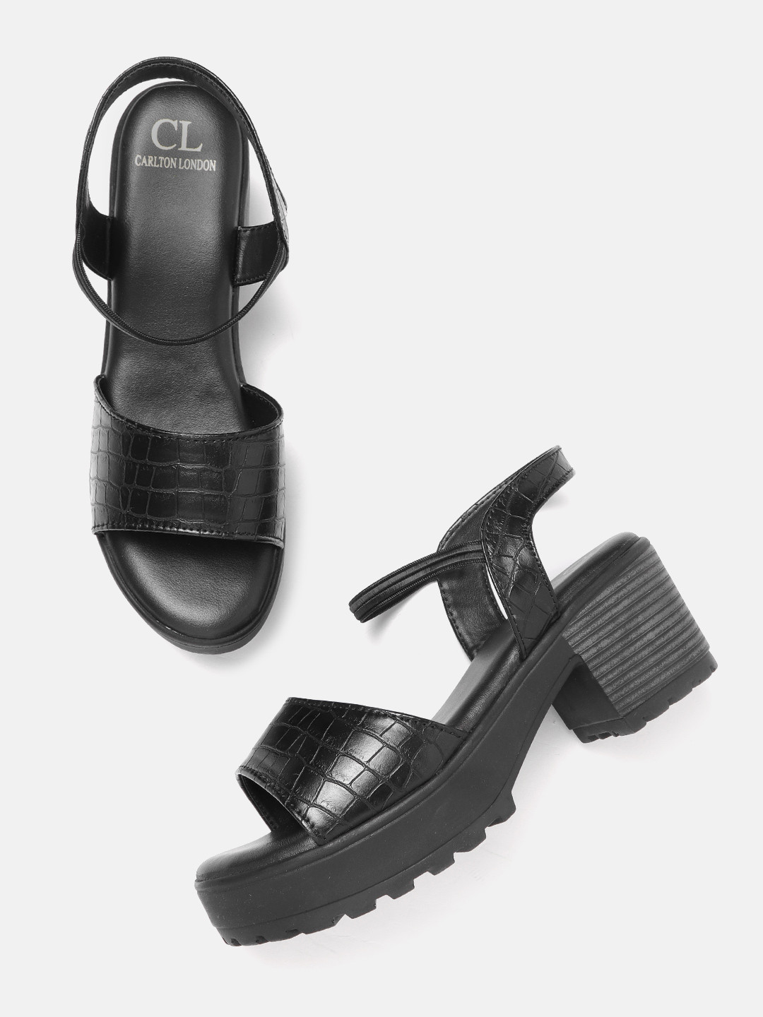

Carlton London Textured Block Heel Sandals, Black