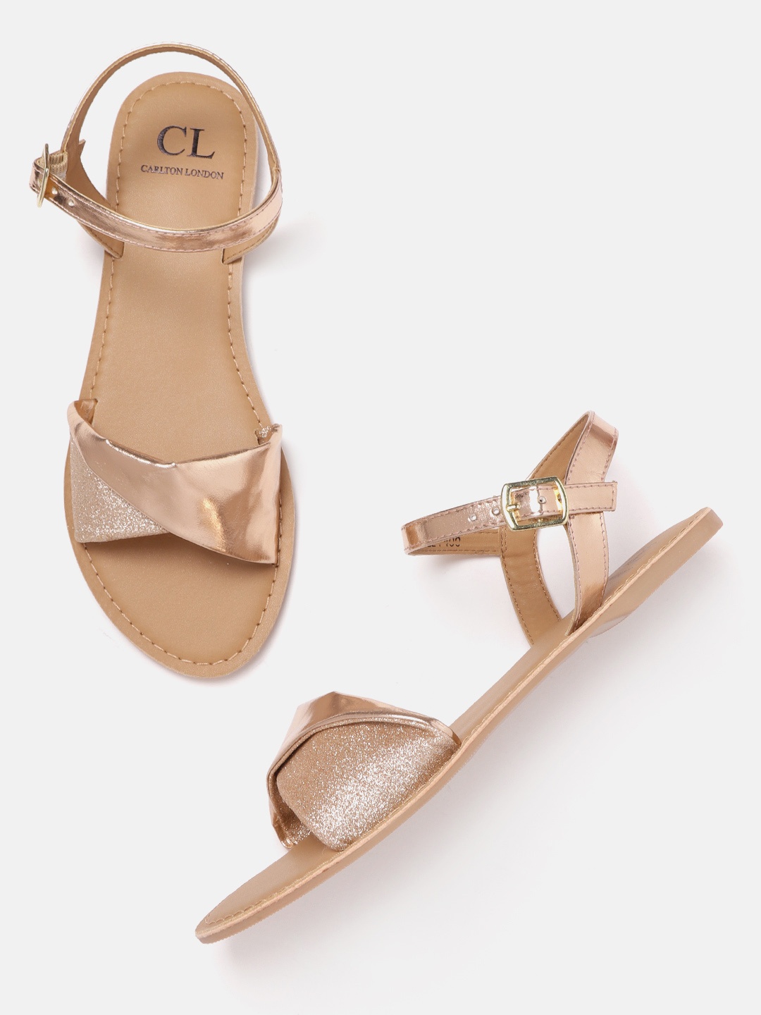 

Carlton London Women Shimmer Open Toe Flats, Rose gold