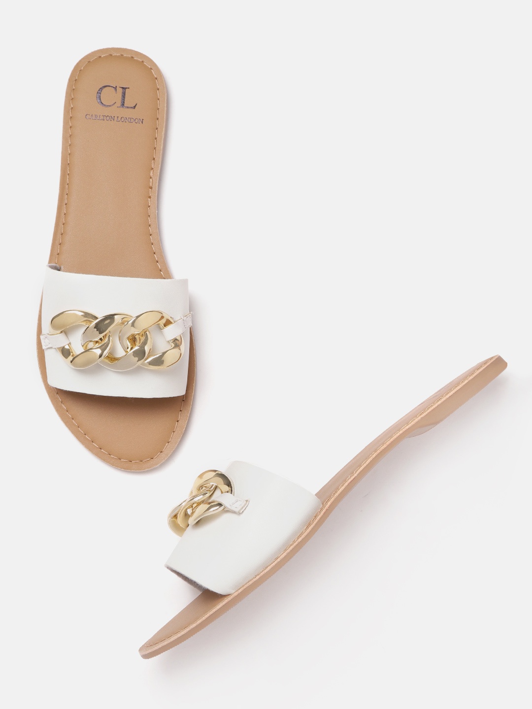 

Carlton London Women Open Toe Flats with Chain Detail, White