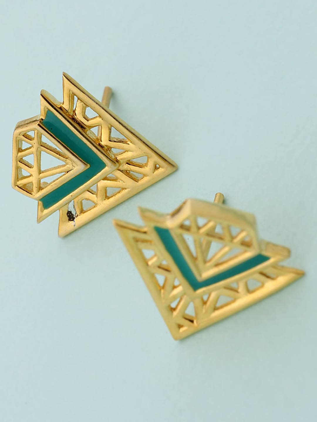

Voylla Gold Plated & Green Contemporary Studs Earrings