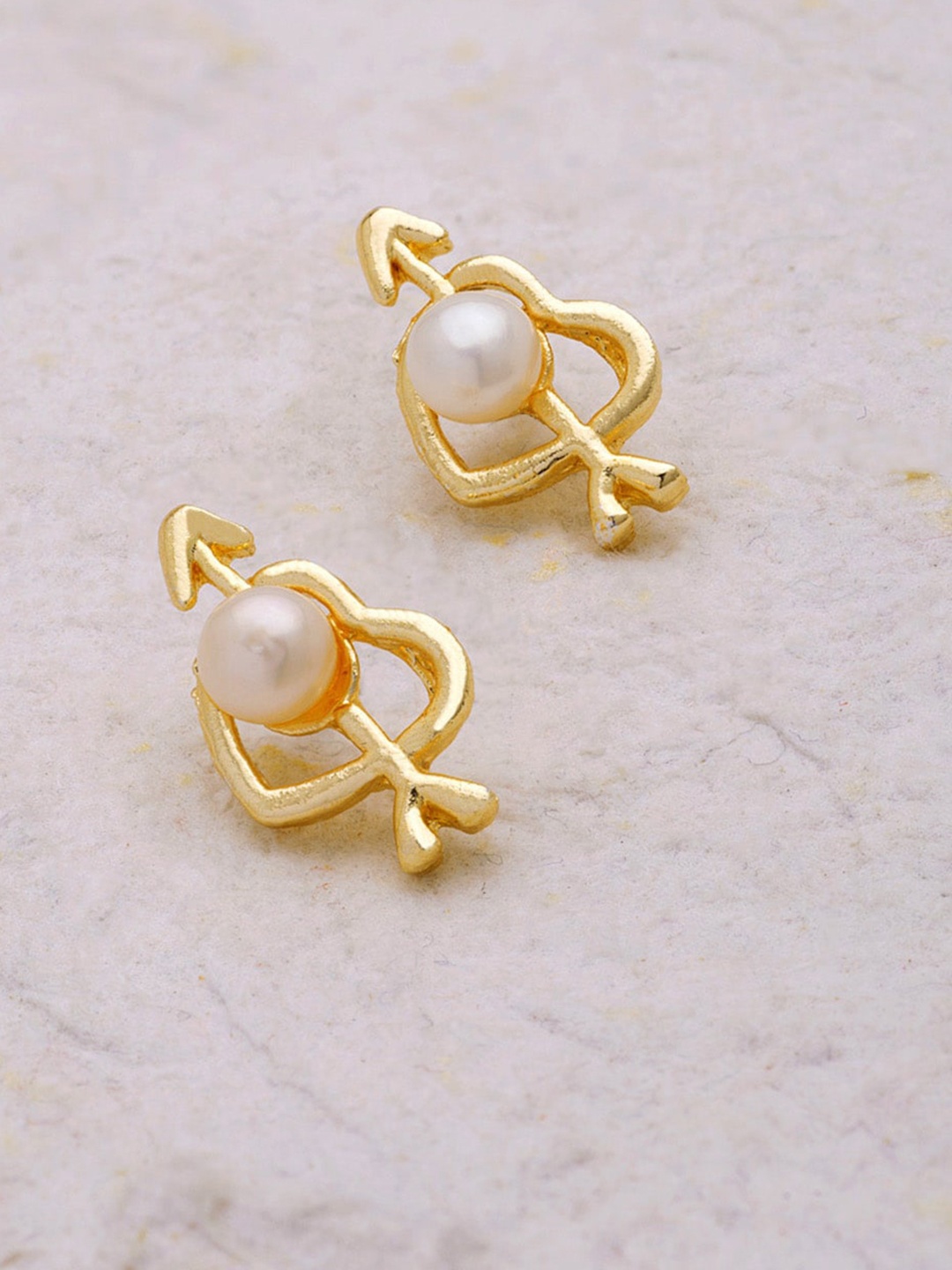 

Voylla Gold Plated & White Contemporary Studs Earrings
