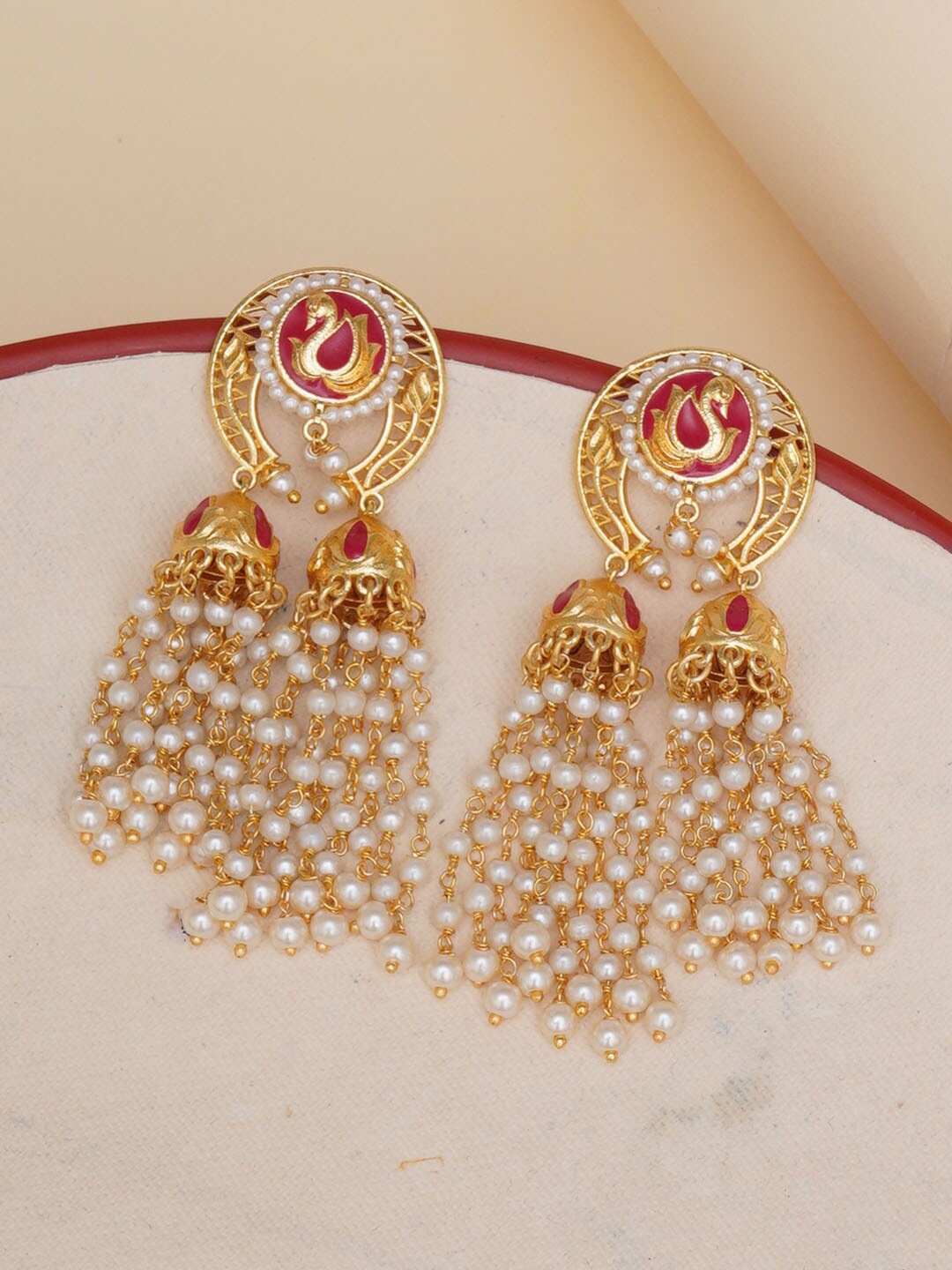 

Voylla Gold Plated & White Contemporary Jhumkas Earrings