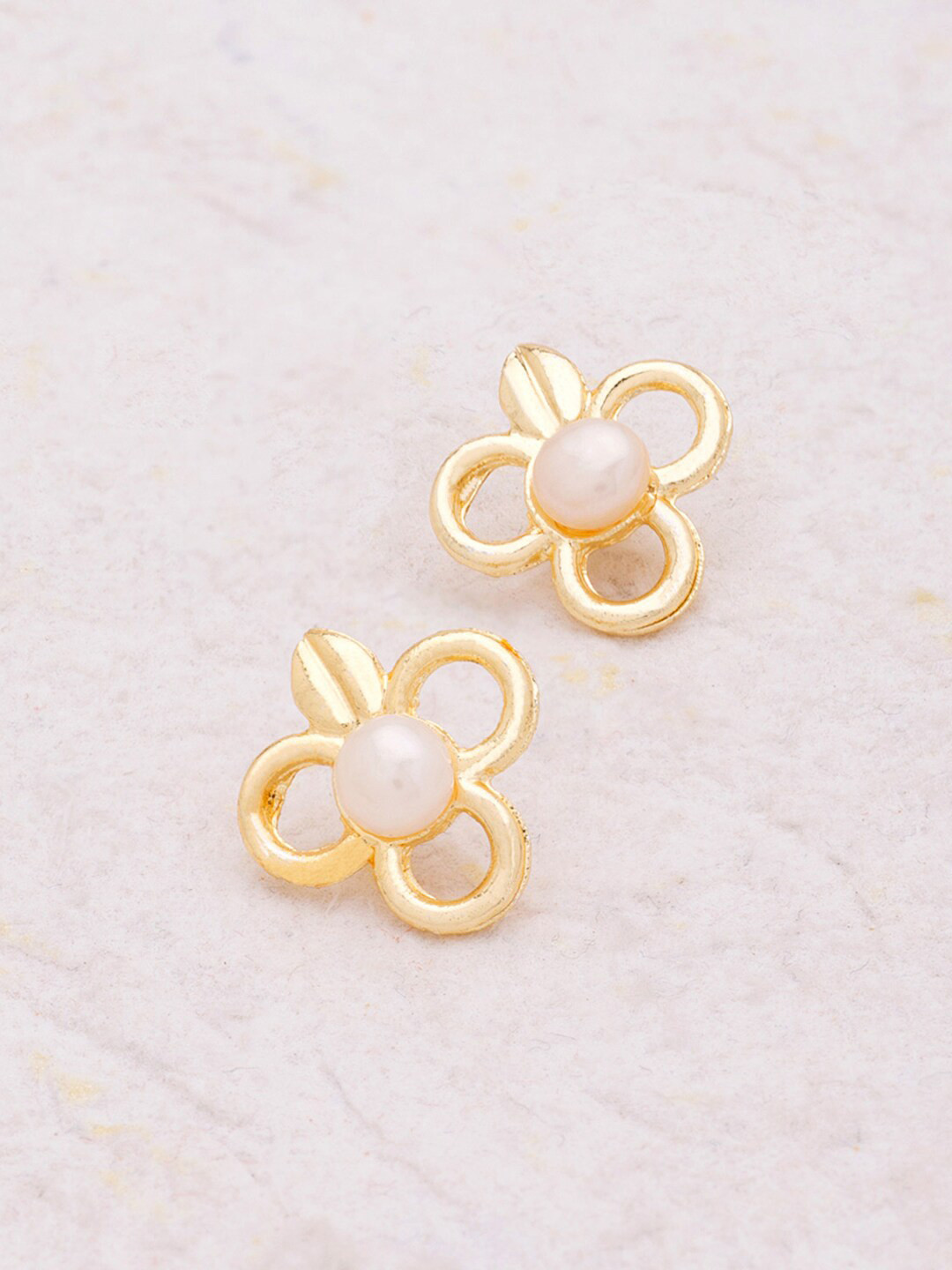

Voylla Gold Plated & White Floral Studs Earrings