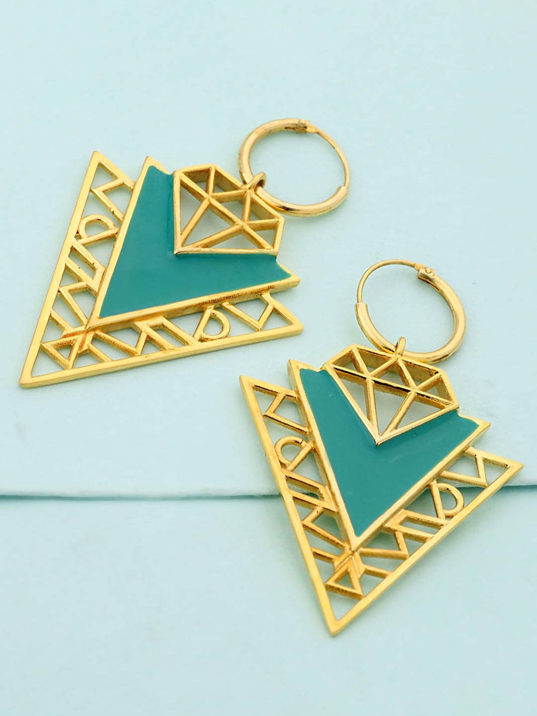 

Voylla Gold Plated & Green Contemporary Drop Earrings