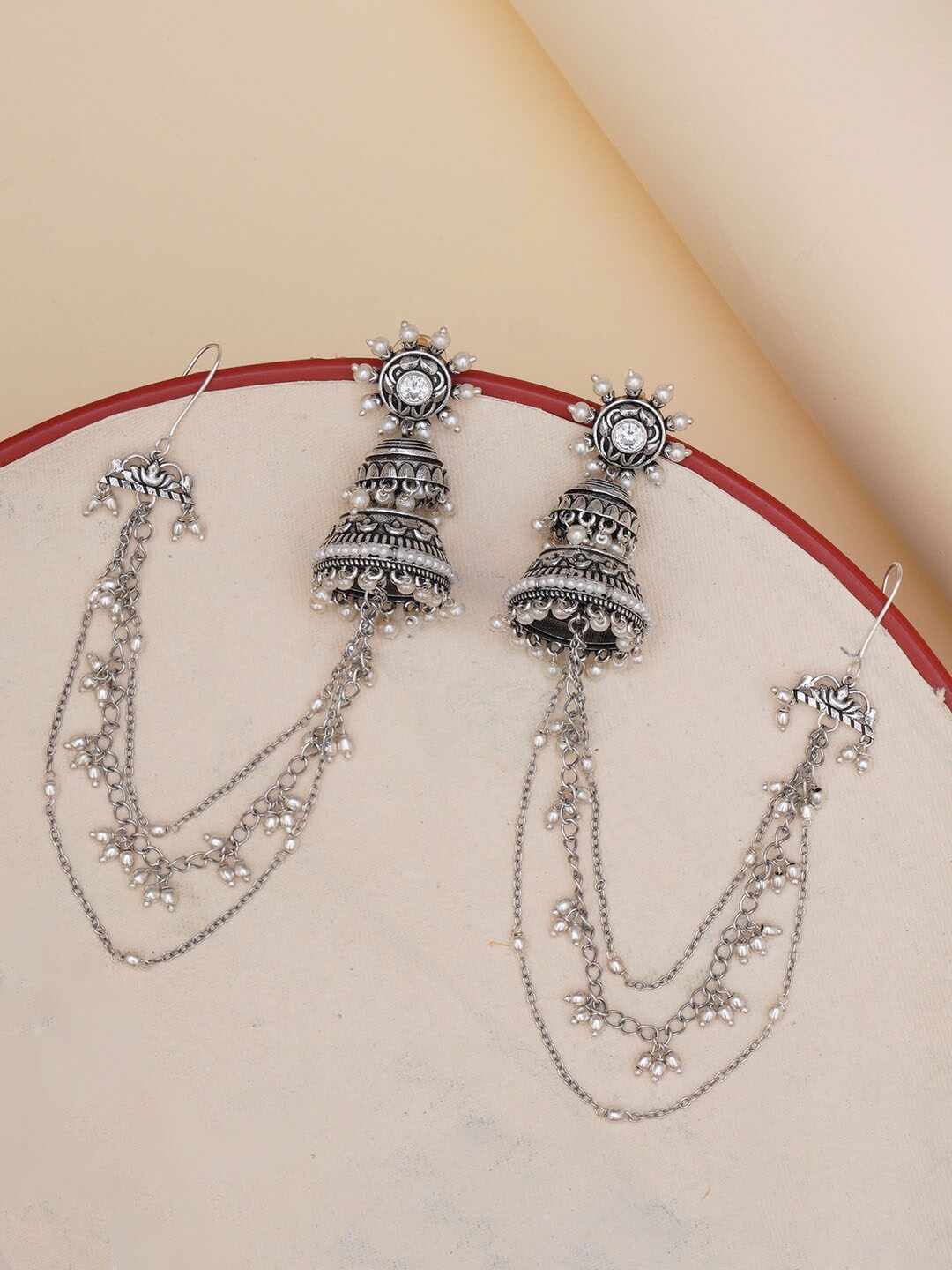 

Voylla Silver Plated Contemporary Jhumkas Earrings