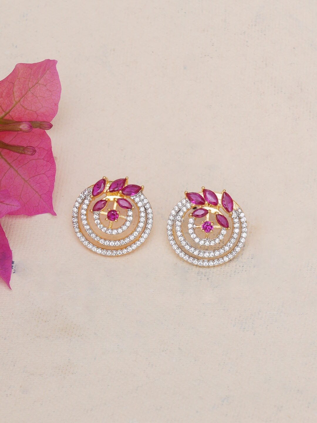 

Voylla Silver Plated & Pink Contemporary Studs Earrings