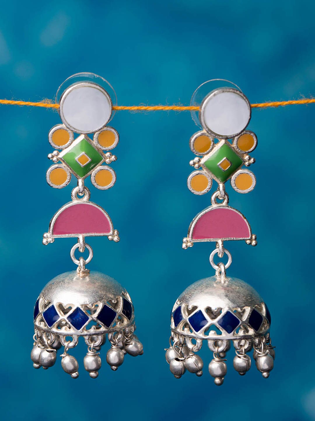 

Voylla Silver-Toned Contemporary Jhumkas Earrings