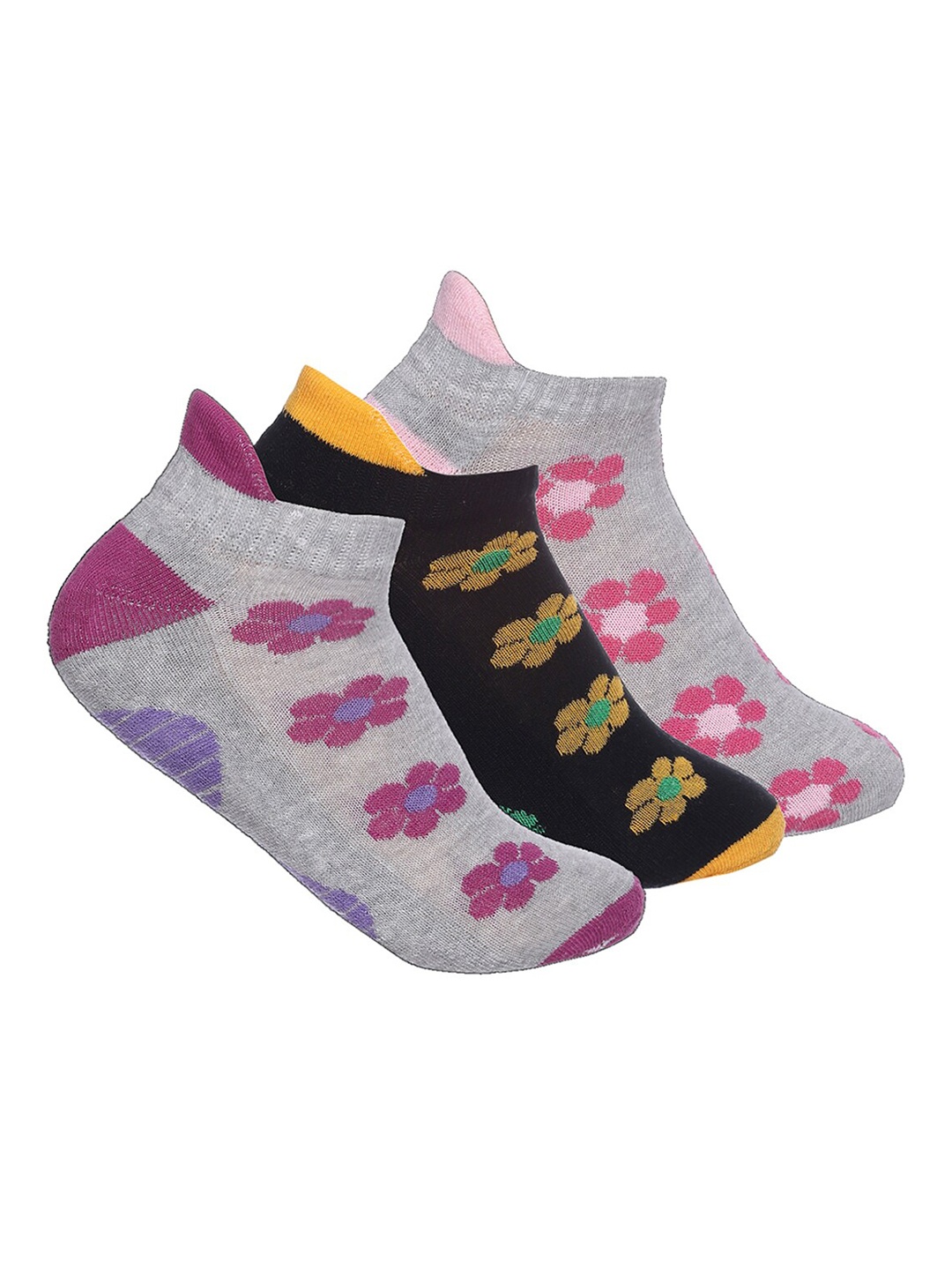

MARC Women Pack Of 3 Grey & Black Patterned Ankle Length Socks
