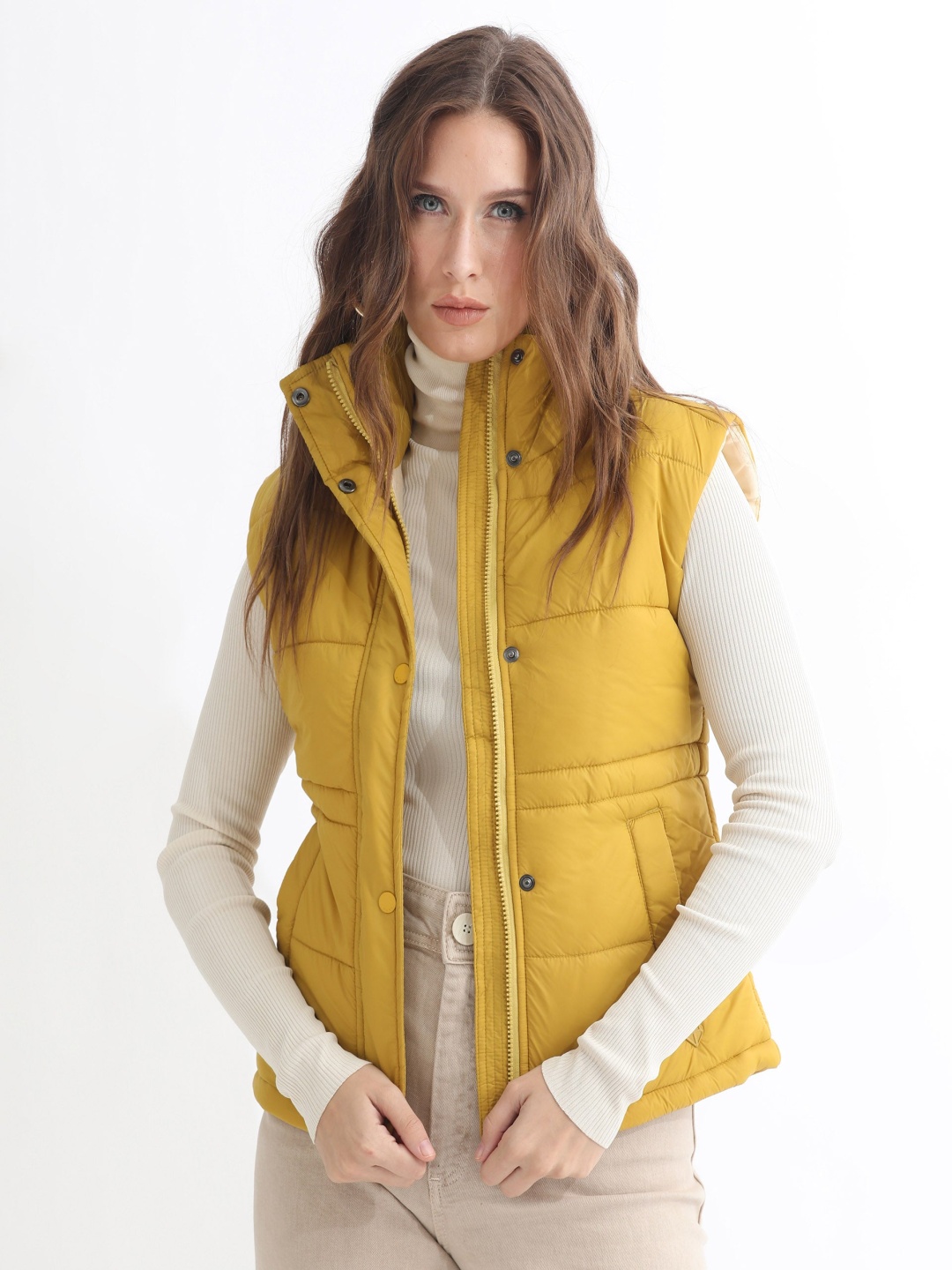 

RAREISM Women Yellow Solid Padded Jacket