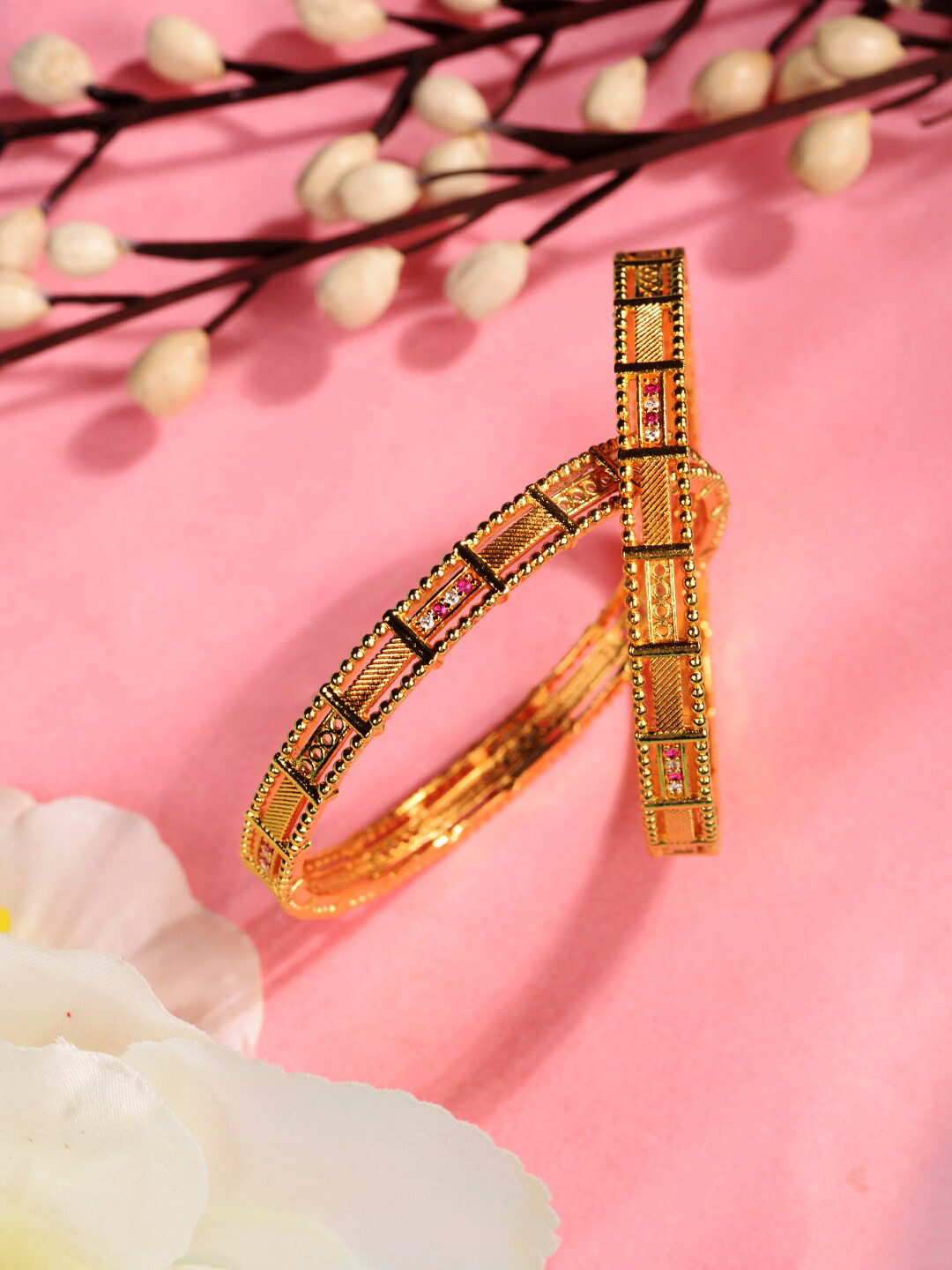 

Saraf RS Jewellery Set Of 2 Gold-Plated AD-Studded Bangles