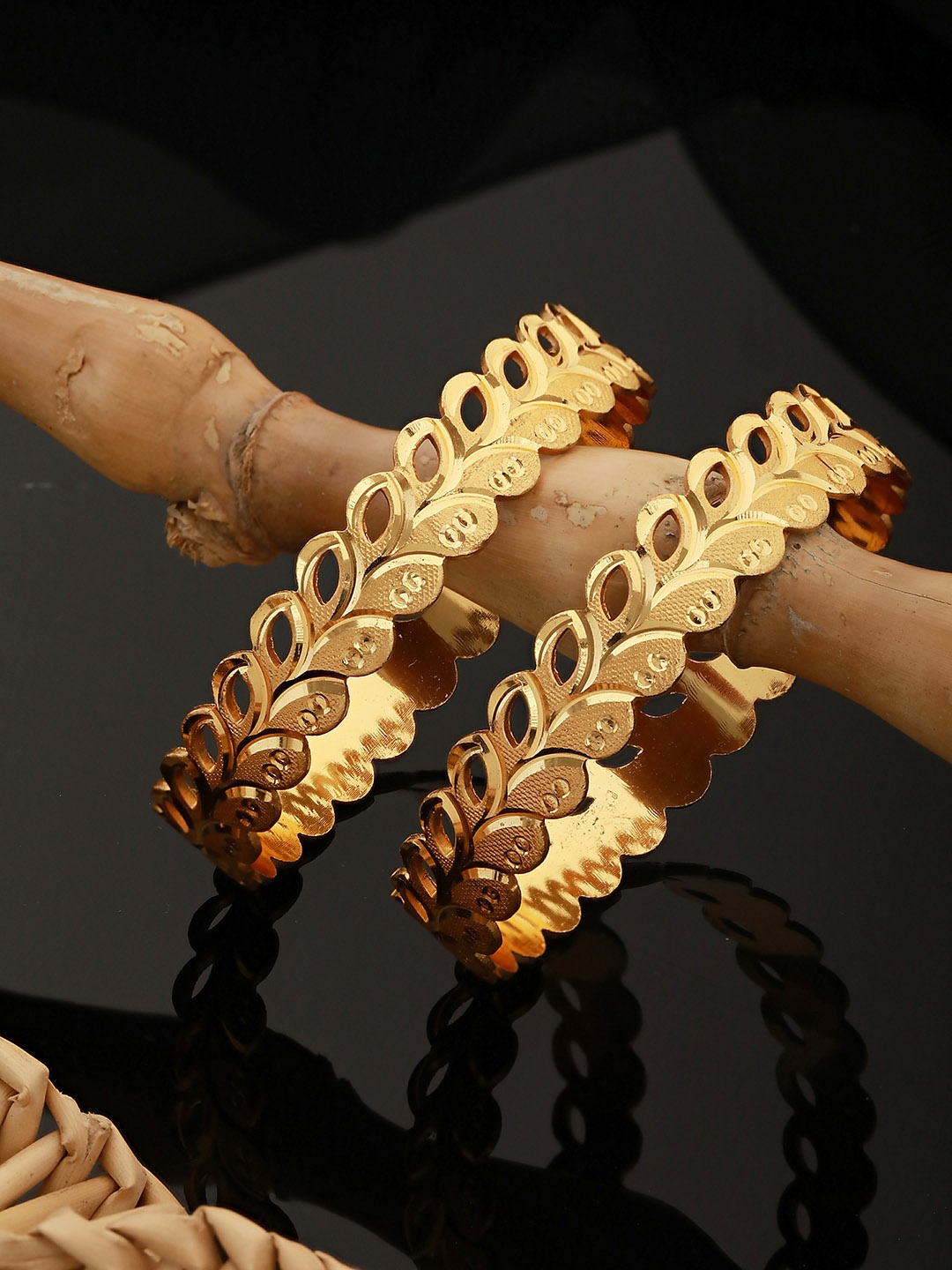 

Saraf RS Jewellery Set Of 2 Gold-Plated Filgree Bangles