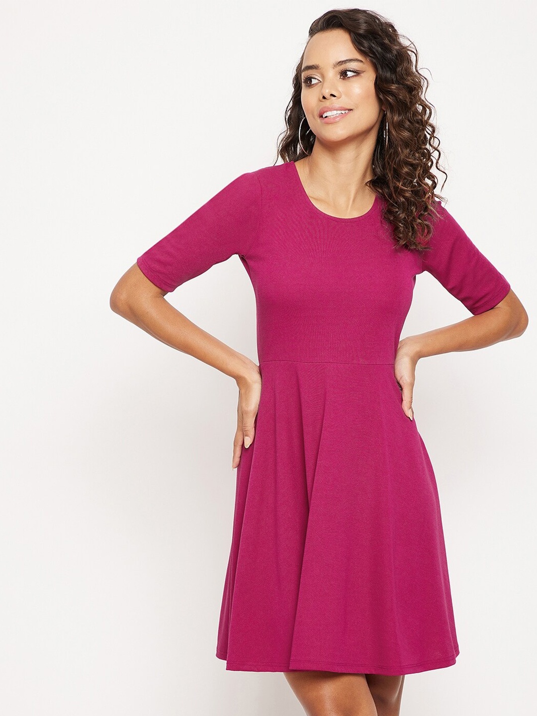 

Uptownie Lite Women Stretchable Fit & Flare Skater Dress, Fuchsia