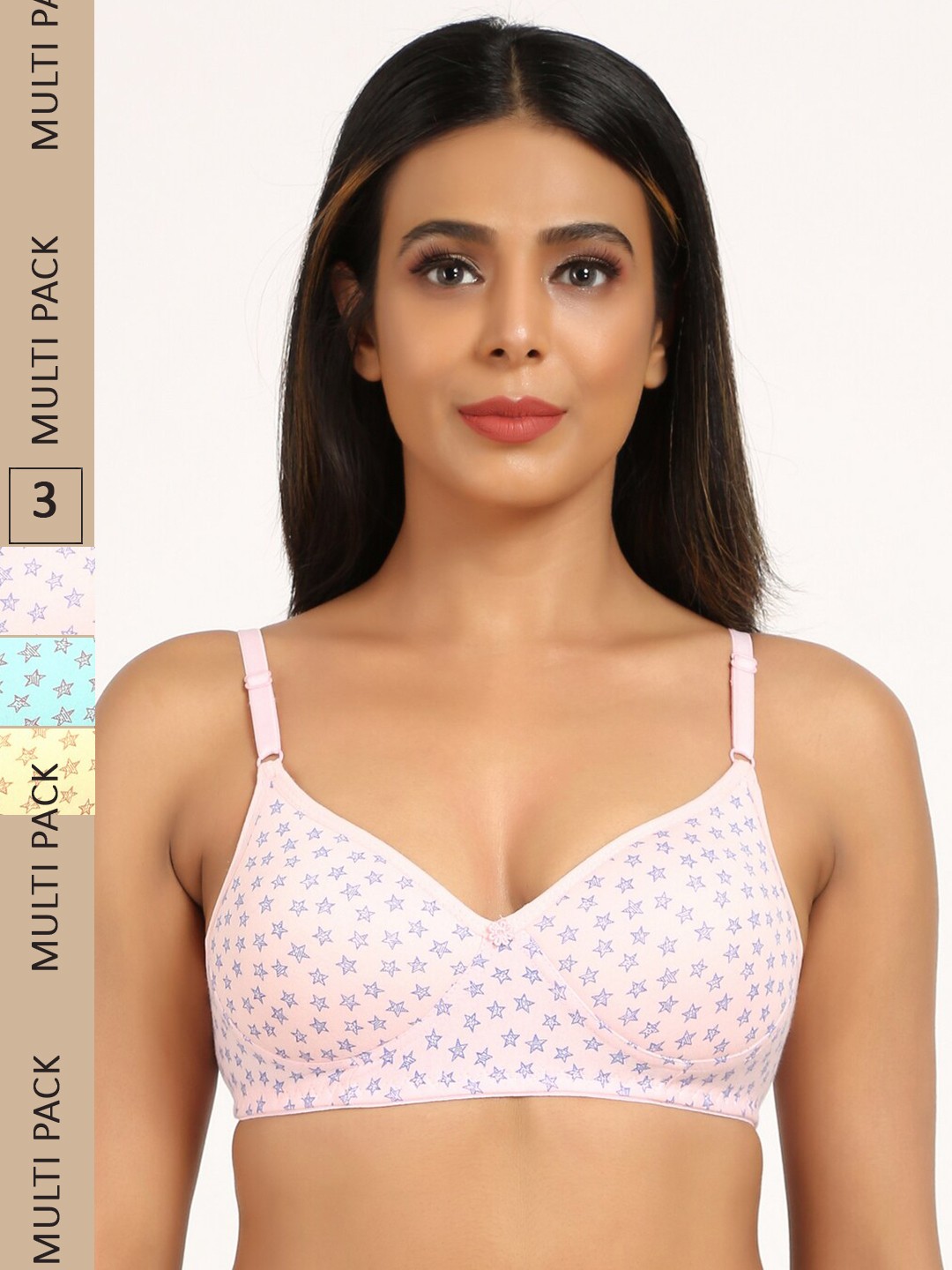 

Designer Bugs Set Of 3 Blue & Yellow Geometric Bra Lightly Padded