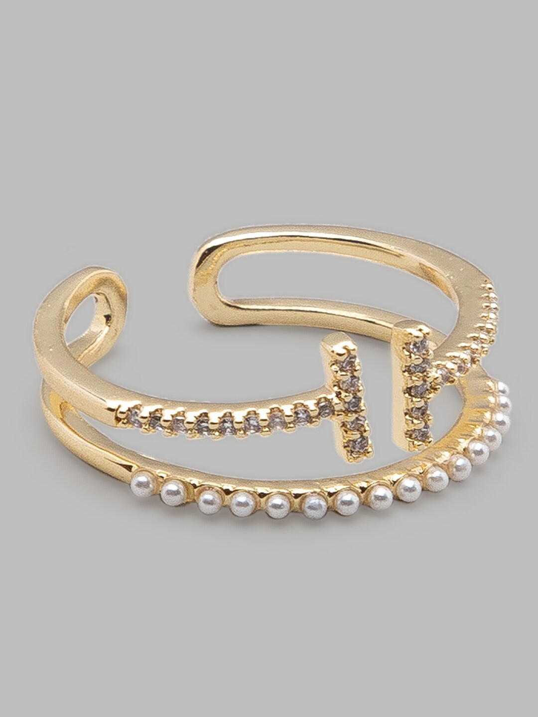 

Globus Gold-Plated White Artificial Stone-Studded Finger Ring