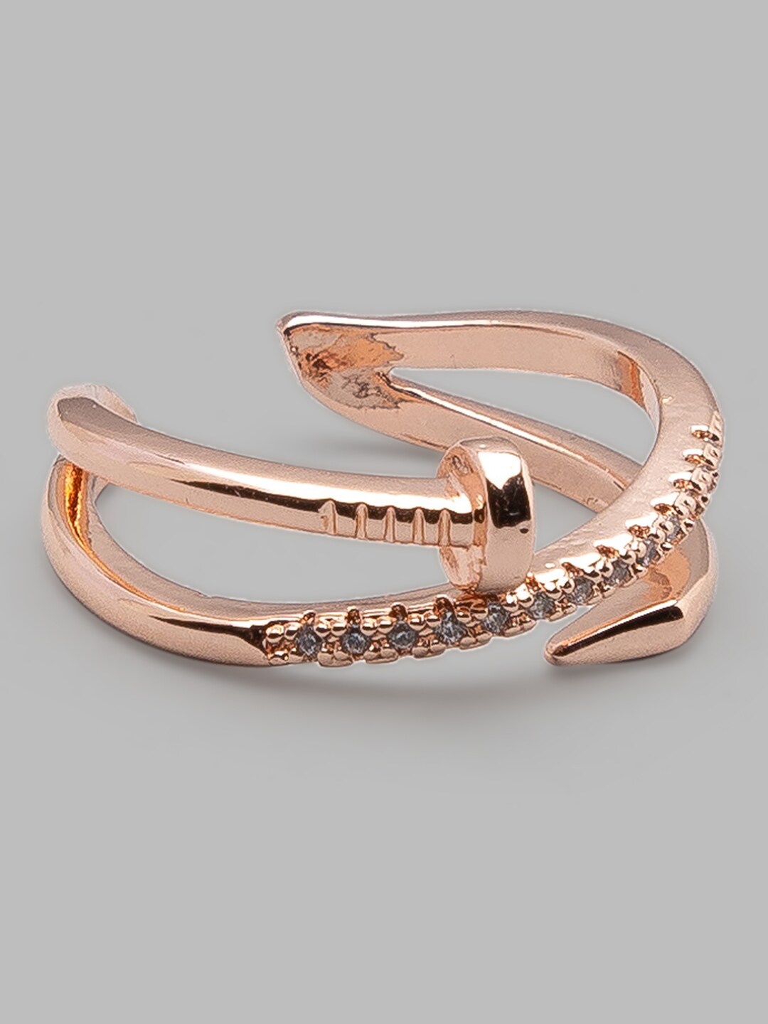 

Globus Rose Gold-Plated White Stone-Studded Finger Ring