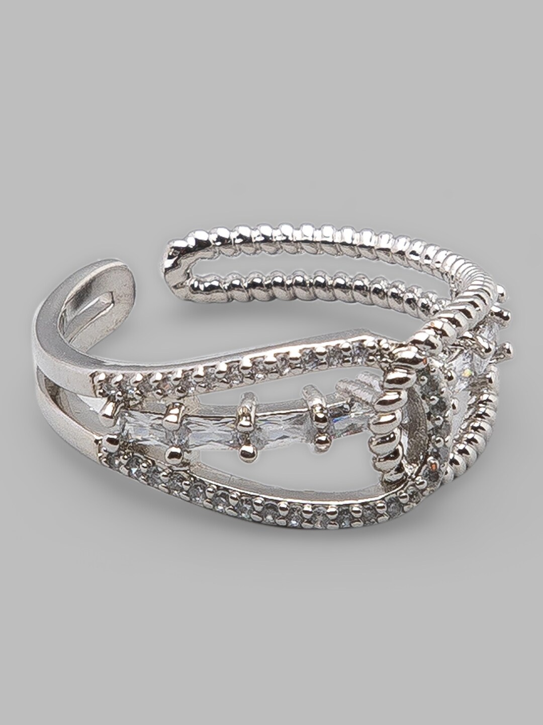 

Globus Silver-Plated White Artificial Stone-Studded Finger Ring