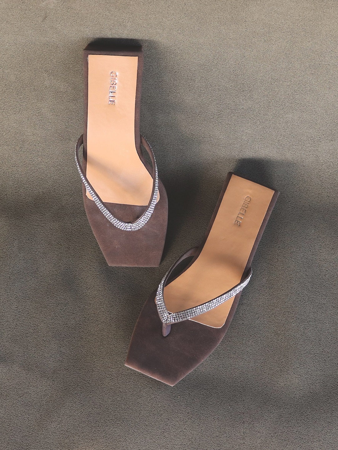 

Gibelle Women Brown Embellished T-Strap Flats
