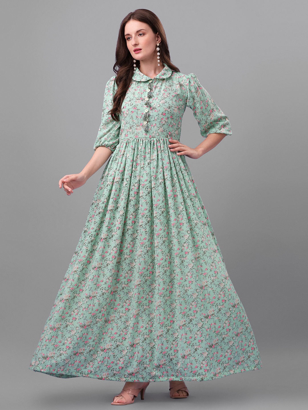 

ASPORA Green Floral Crepe Maxi Maxi Dress