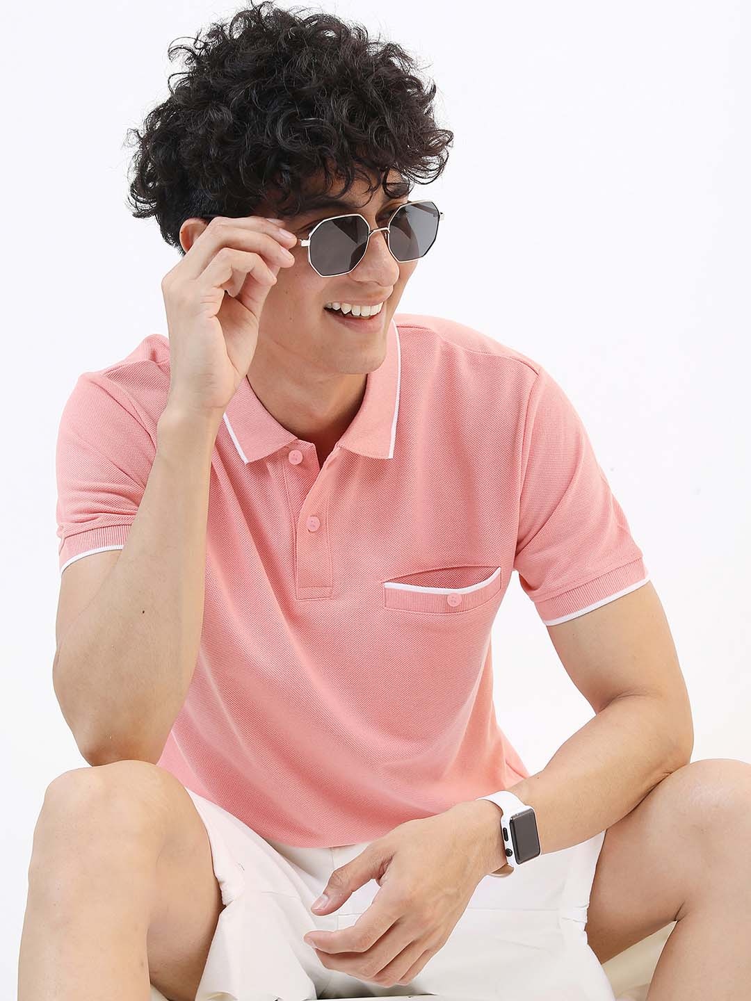 

HIGHLANDER Men Peach Polo Collar Slim Fit T-shirt