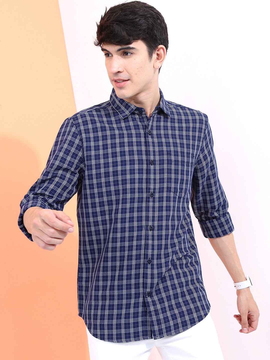 

HIGHLANDER Men Blue Slim Fit Checked Casual Shirt