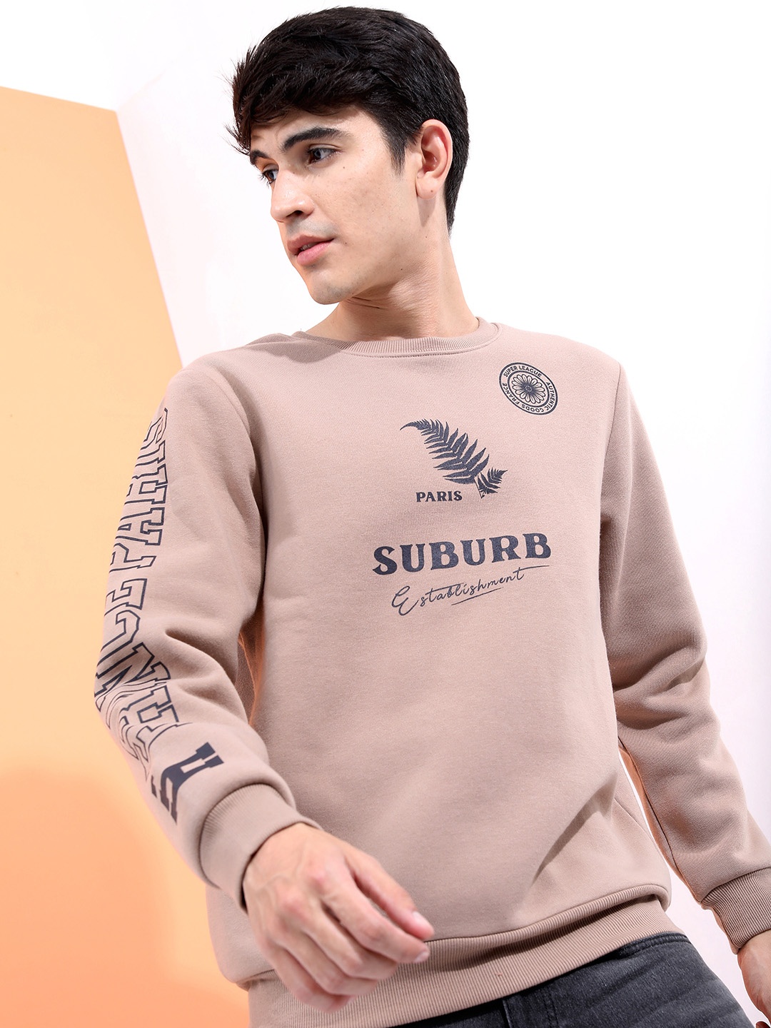

HIGHLANDER Men Beige Printed Pullover Sweatshirt