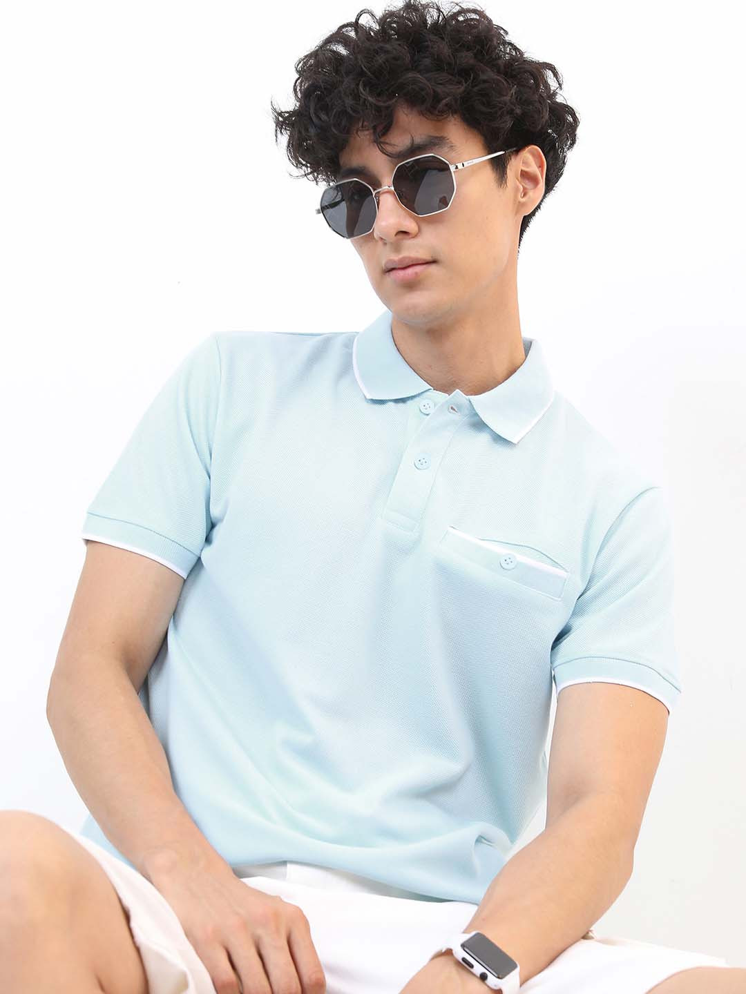 

HIGHLANDER Men Blue Polo Collar Slim Fit T-shirt
