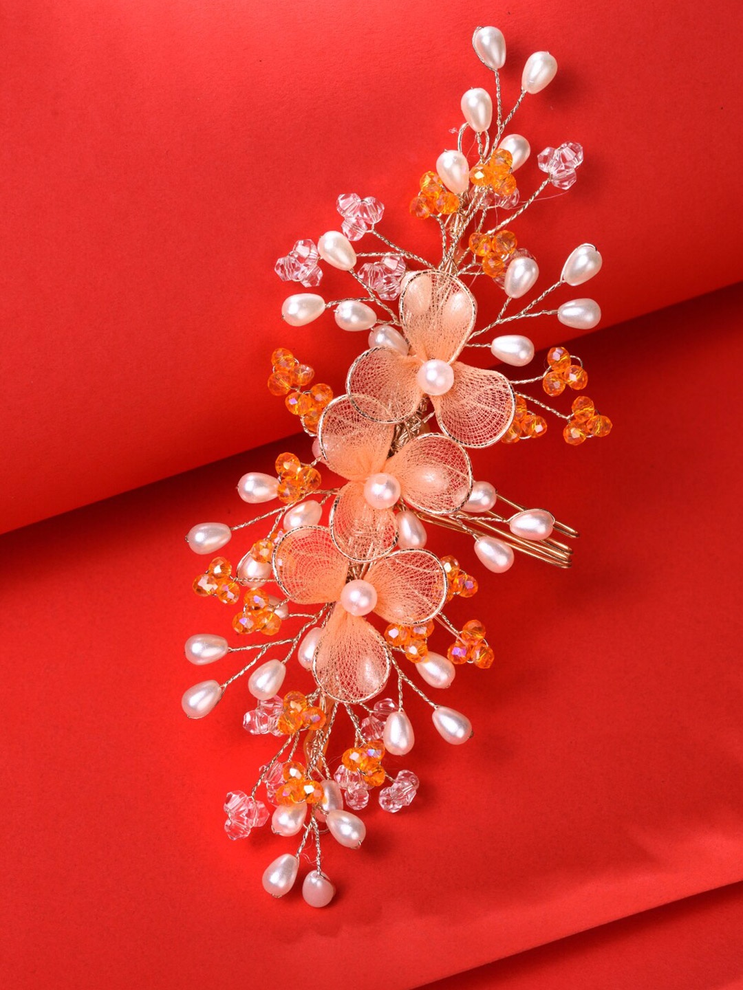 

Saraf RS Jewellery Women Orange & White Beaded Tiara