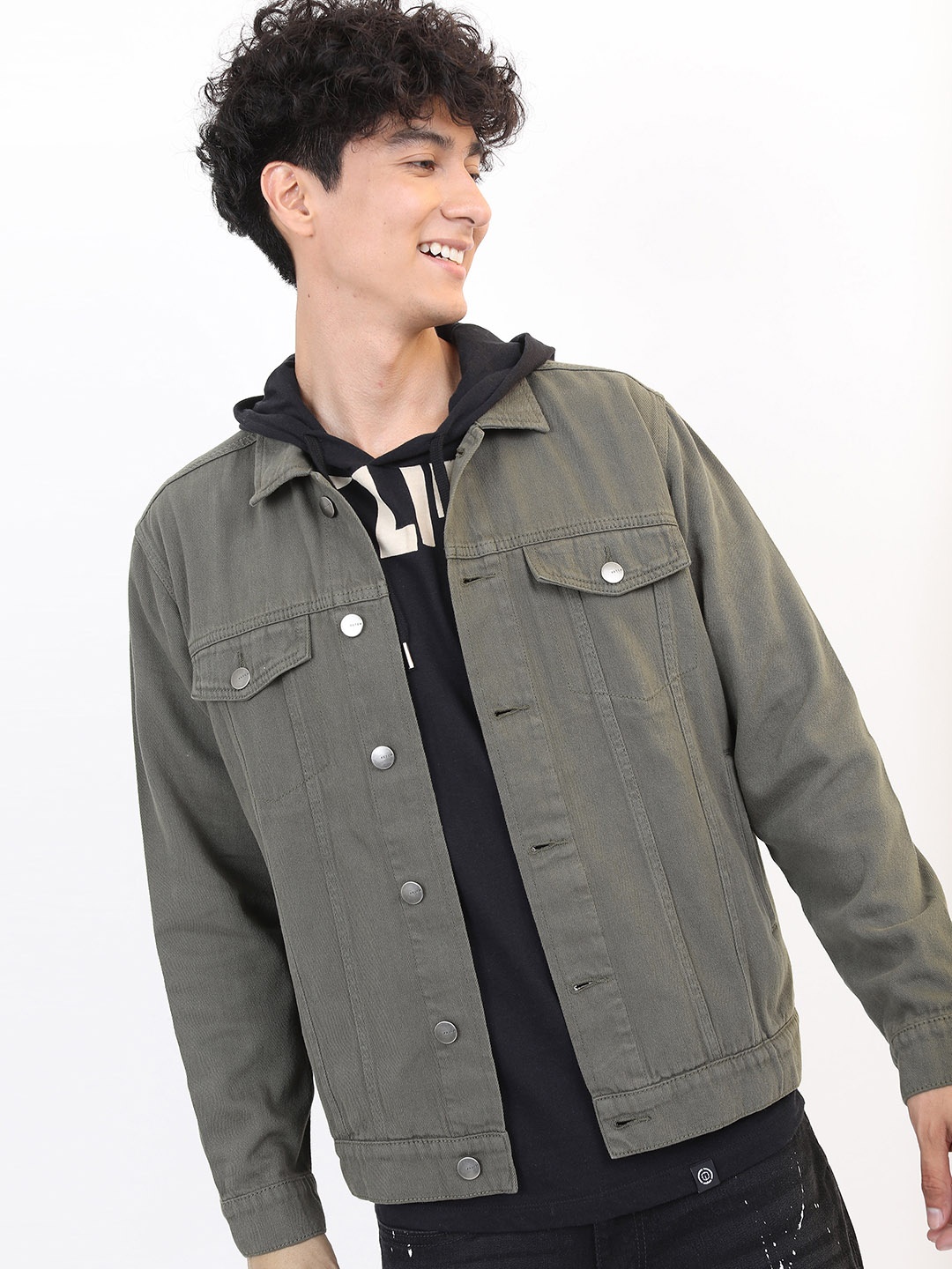 

KETCH Men Olive Green Solid Denim Jacket
