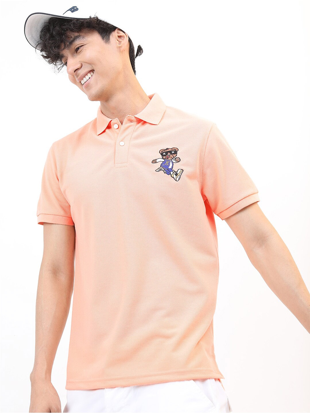 

KETCH Men Peach-Coloured Polo Collar T-shirt