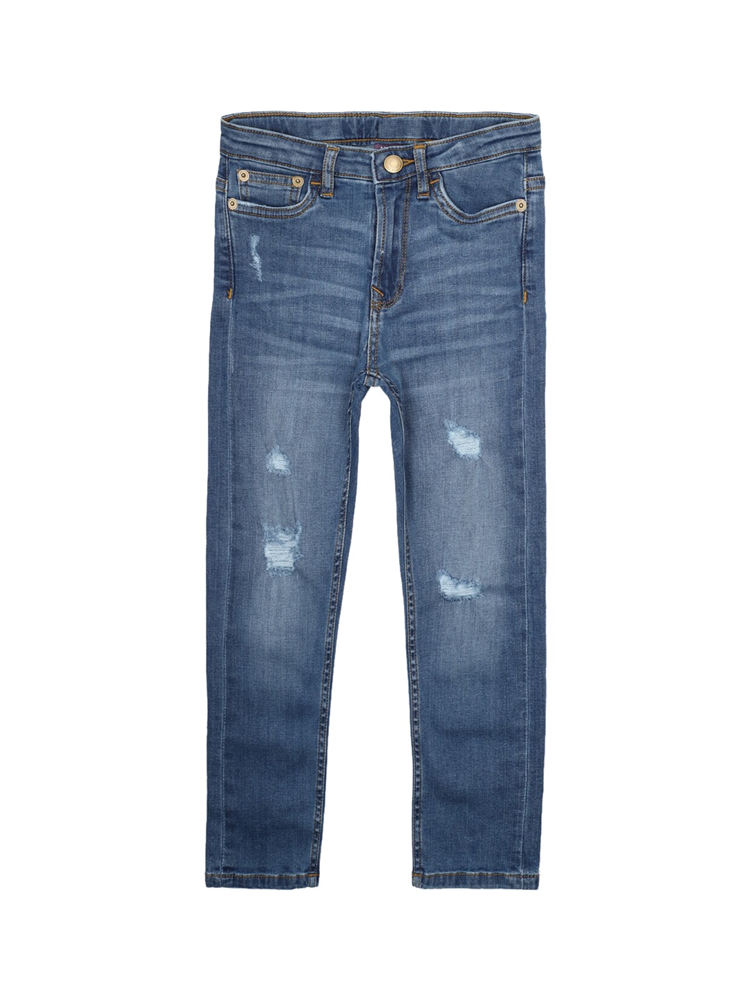 

Peter England Boys Blue Mildly Distressed Light Fade Cotton Jeans