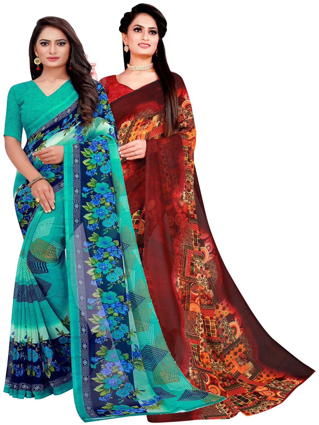 

Silk Bazar Turquoise Blue Pack Of 2 Pure Georgette Saree