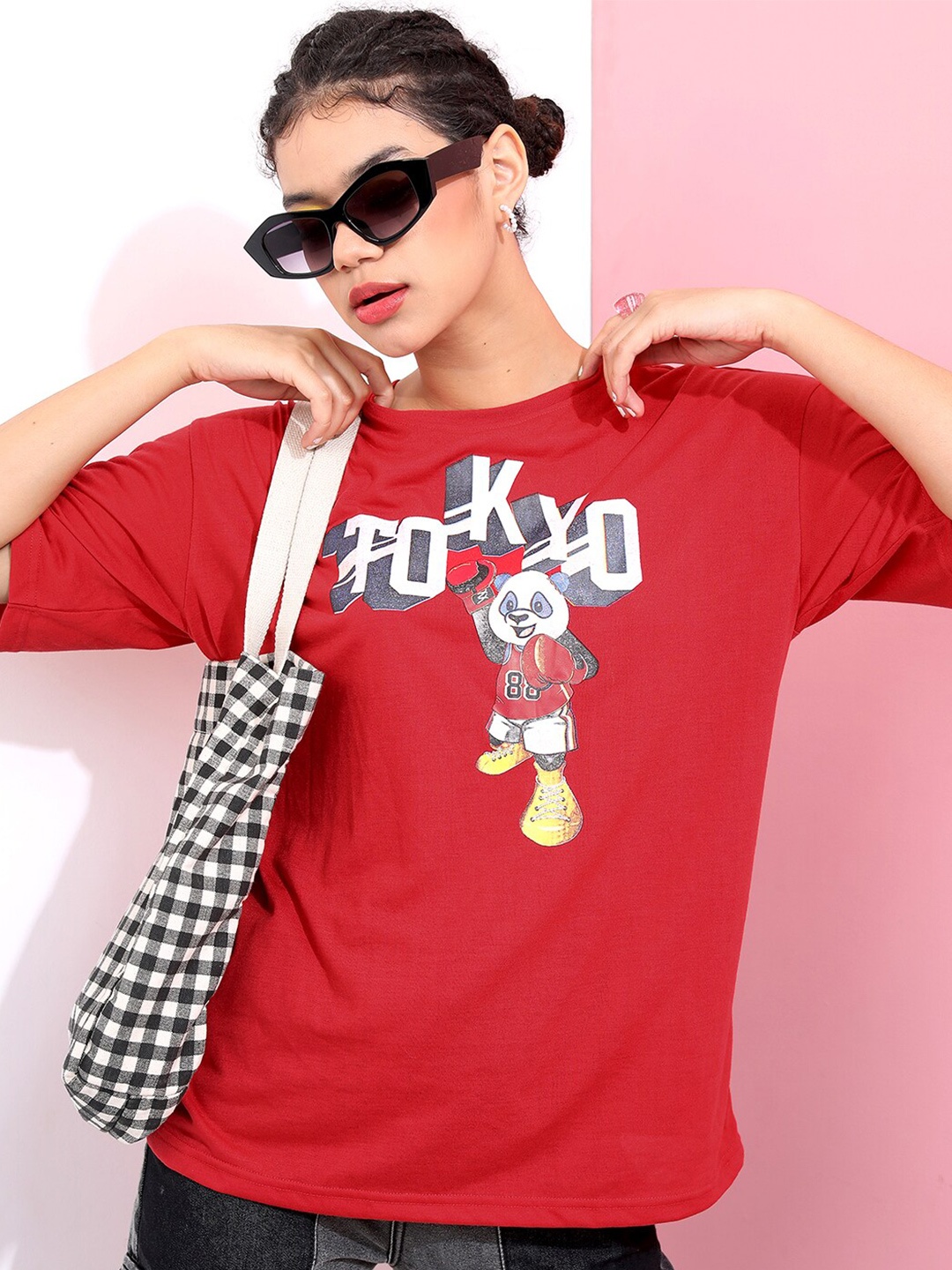 

Tokyo Talkies Typography Printed Oversized T-shirt, Red