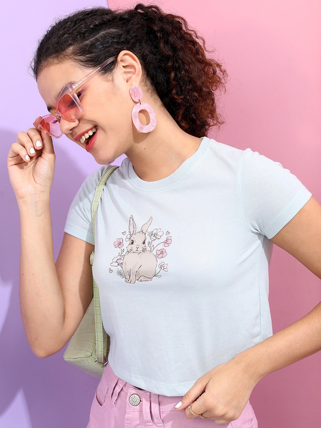 

Tokyo Talkies Women Baby Blue Graphic Tee