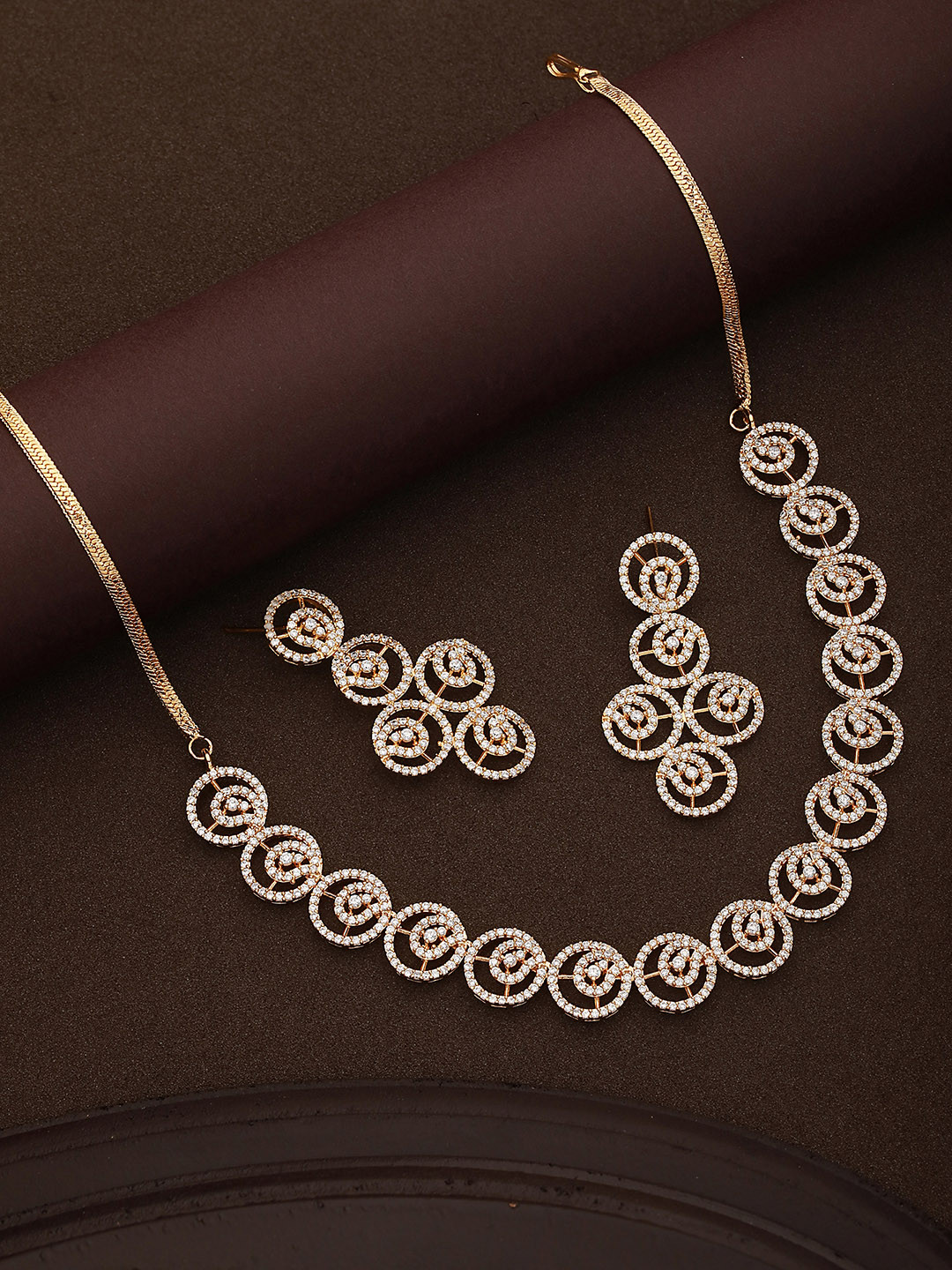 

Saraf RS Jewellery Gold-Plated White AD-Studded Jewellery Set