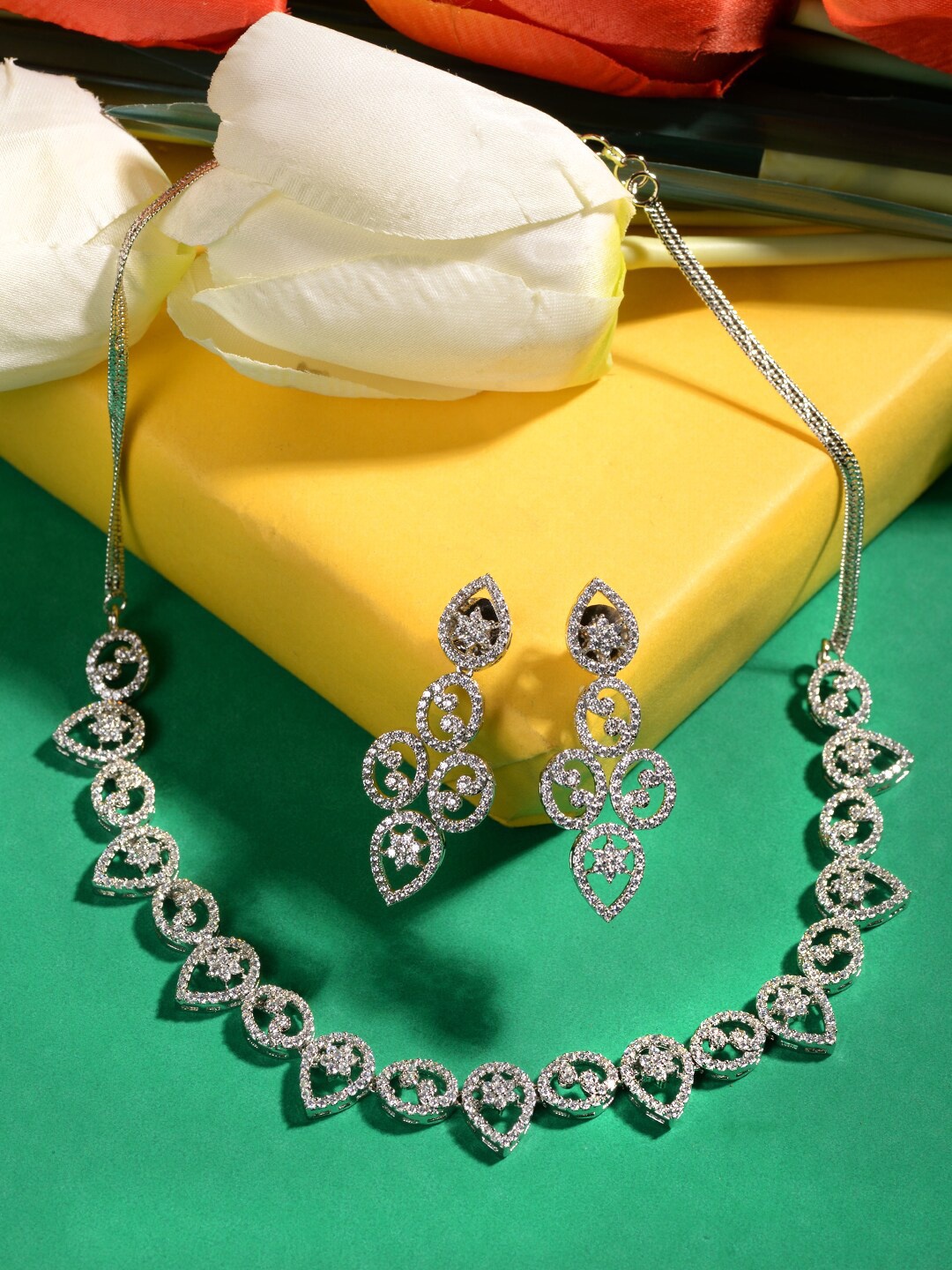 

Saraf RS Jewellery Gold-Plated & White AD-Studded Jewellery Set