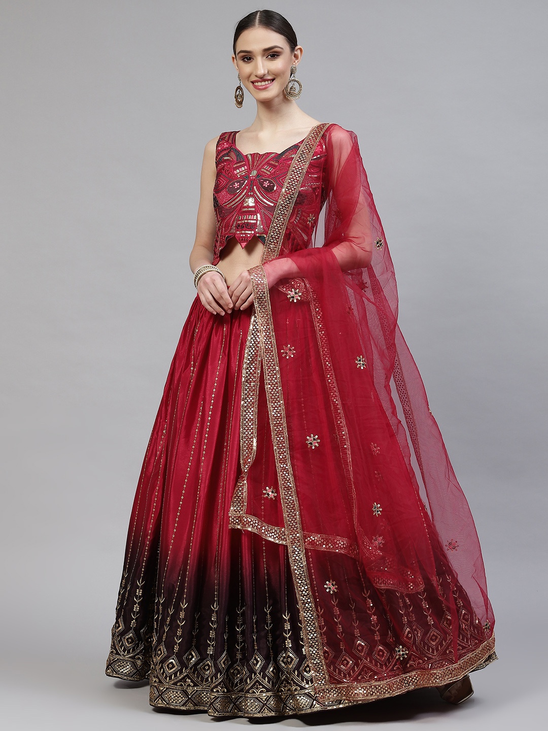 

SHUBHKALA Pink Embroidered Semi-Stitched Lehenga & Blouse With Dupatta